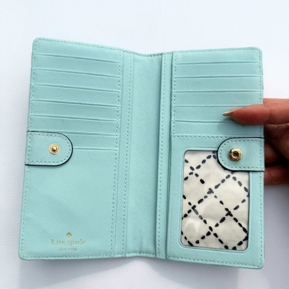 Kate Spade Tiffany Blue Saffiano Leather Bifold Wallet Wristlet – Good Condition
